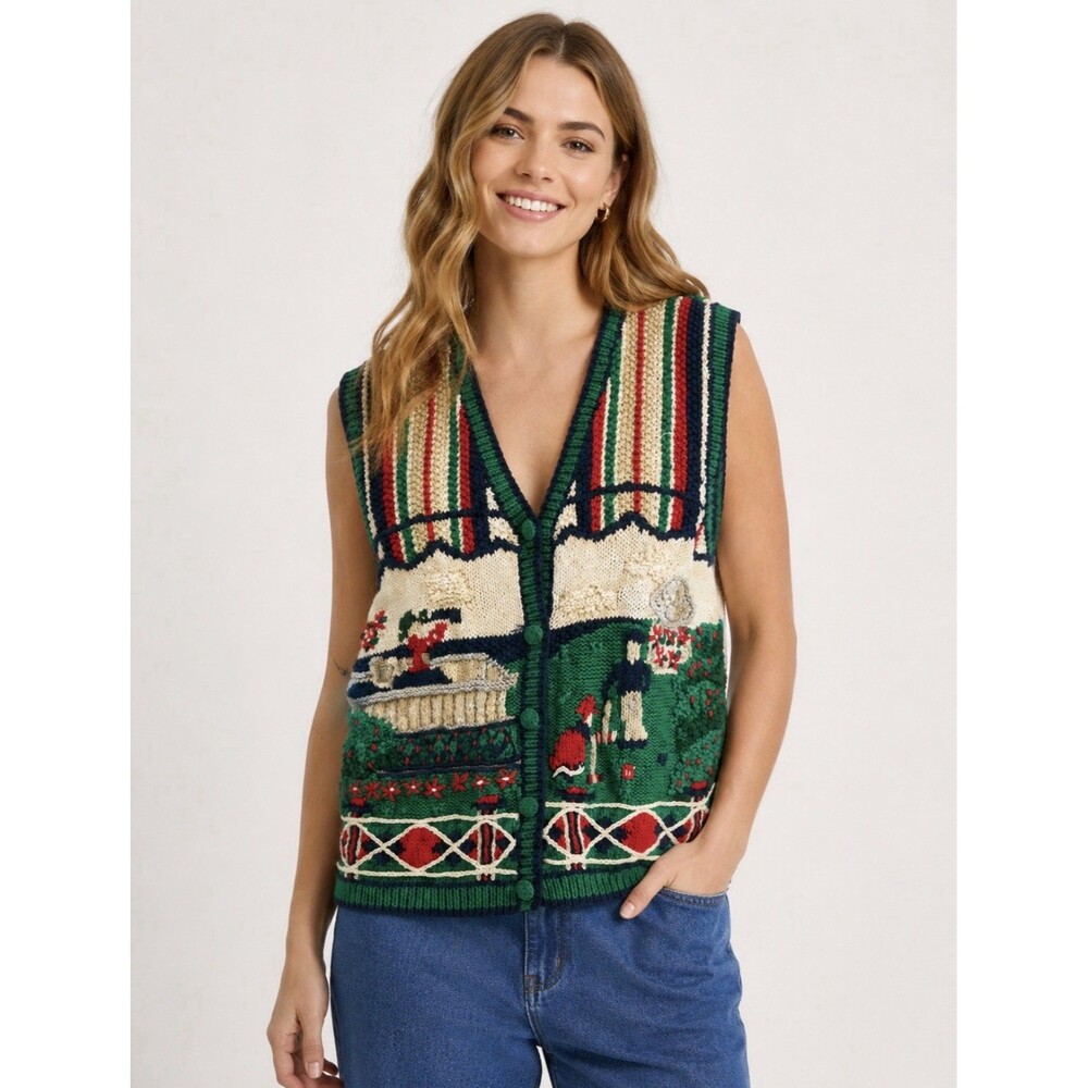 Vintage Heirloom Collectibles 90s Womens Sz S Cottagecore Grandma Sweater Vest